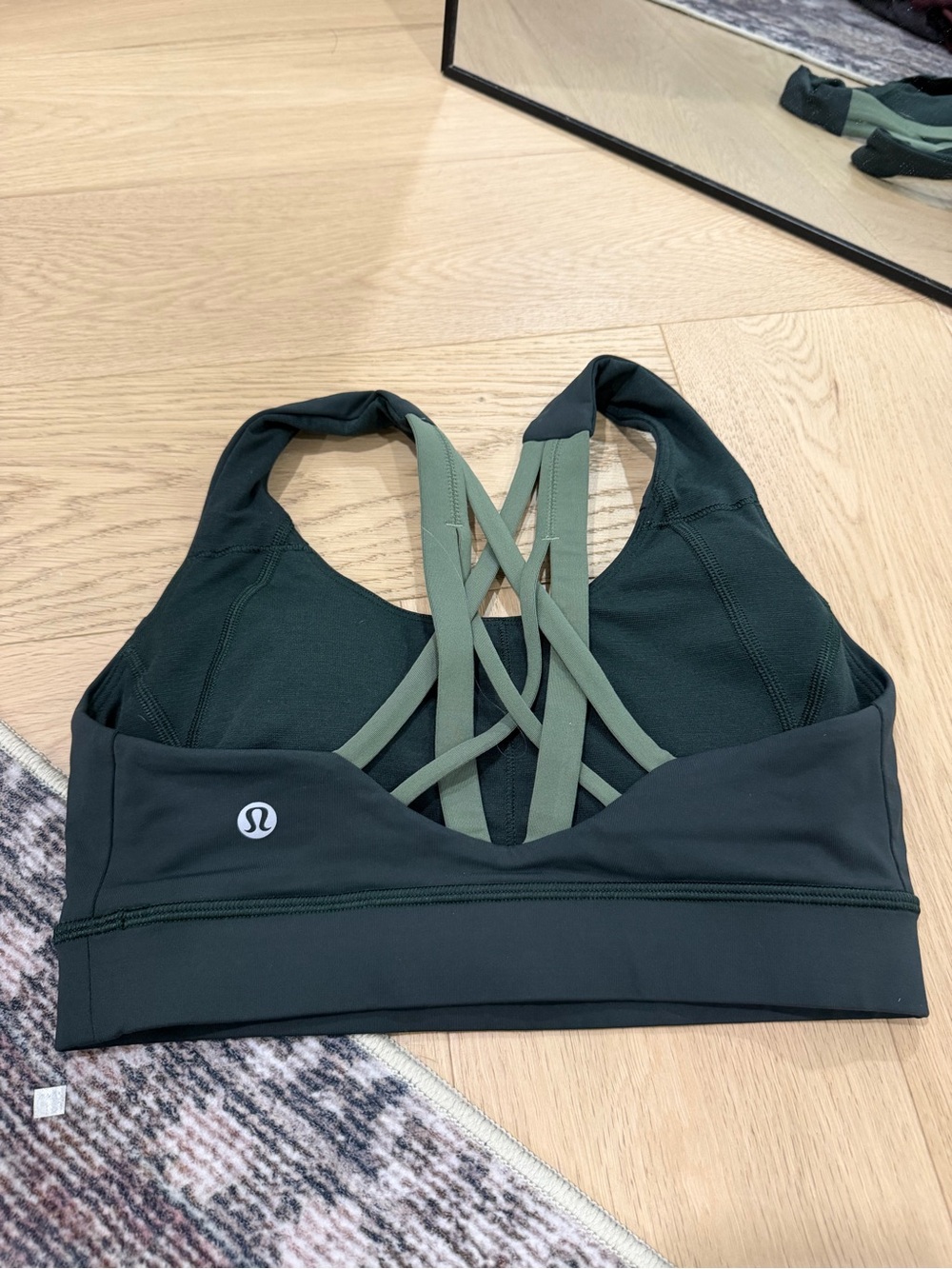 lululemon athletica Dark Green Sports Bra with Sage Straps